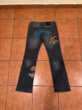 Ed Hardy Embroidered Skull & Roses Bootcut Jeans Women’s Size 27 Y2K
